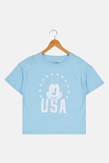 GAP Gap x Disney Kids Girl Graphic Print Short Sleeves T-Shirt, Light Blue