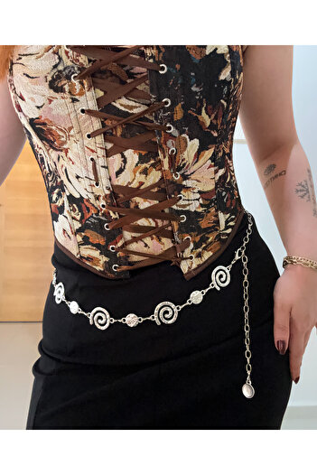 CSR AKSESUAR Silver Pattern Detailed Body & Waist & Dress & Pants & Skirt Chain Belt