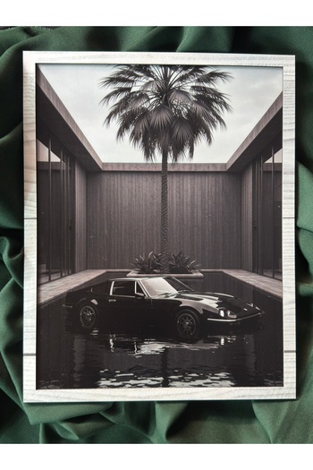 karbonsoft Decorative Wooden Painting - Black Classic Car Themed Wooden Uv Printing Wall Painting - Wooden Framed