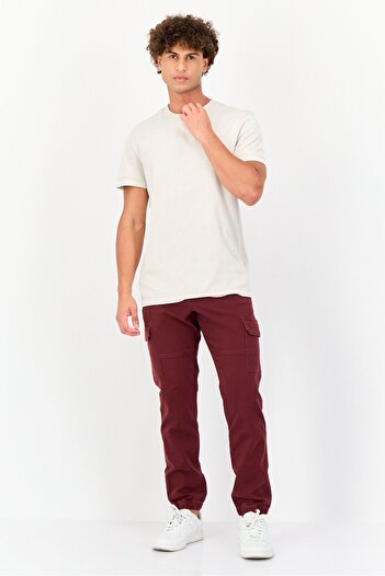 CELIO Men Slim Fit Solid Cargo Pants, Maroon