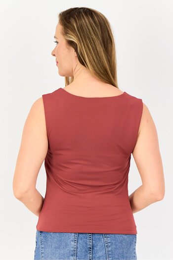 Bebe Women Square Neck Sleeveless Solid Tank Top, Brown