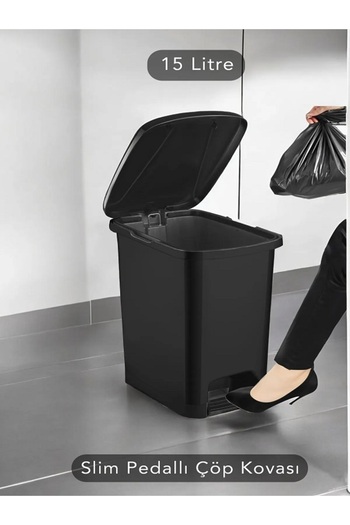 Carat Home 3-Piece 25-15-10 Liter Slim Pedal Bathroom Kitchen Trash Can - Black