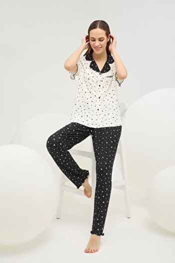 Sevim Sevi̇m 16690 Women's Printed Buttoned Pajama Set 25Y