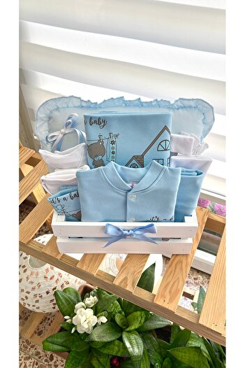 Happy Moon Bebek giyim erkek bebek hediye sepeti hastane çıkışı takı yastığı tulum zıbın %100 pamuk Happy Moon