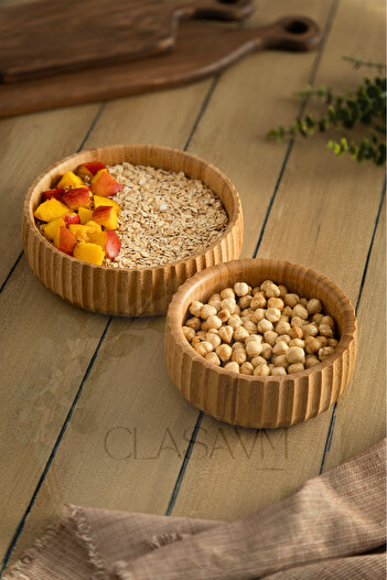 clasavm Set of 2 Bamboo Striped Bowls |   Meze, Salad, Bread and Fruit Presentation |   2 Bamboo Bowls