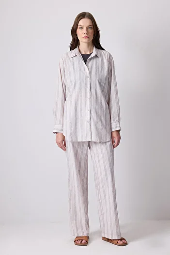 Touché Privé Linen Textured Striped Shirt Pants Set
