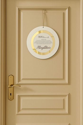 Evsay Welcome Written Mirrored Plexiglass Wooden Door Ornament Decorative Ayetel Kursi Written Door Ornament