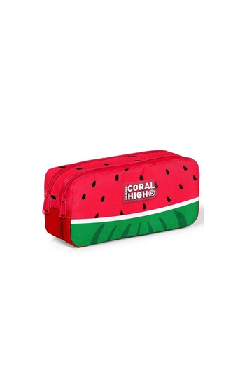 Emre Tuval Coral High Red Green Watermelon Patterned Two Compartment Pencil Bag 12119
