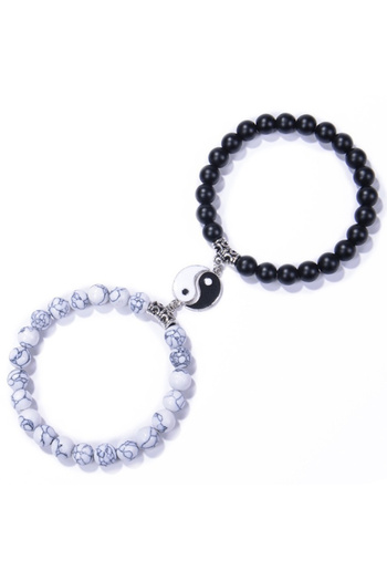 VOLY Set 2 bratari din pietre naturale alb si negru cu pandantiv yin yang