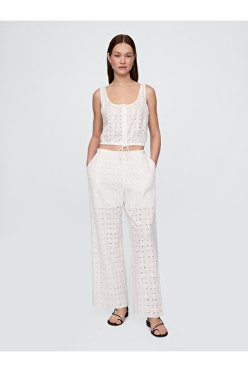 GAP Kadın Beyaz Büzgülü Kenar Crop Üst