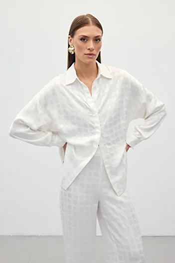 Sateen Jacquard Satin Shirt - Ecru