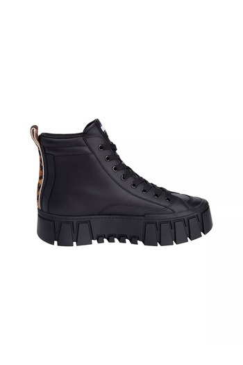 Tommy Hilfiger Kadın Leopar Detaylı Platform Tabanlı Bilekli Sneaker - Siyah