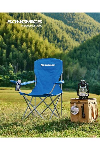SONGMICS Set de 2 scaune pliabile de camping sau pescuit, suport pentru pahare, max. 150 kg, albastru