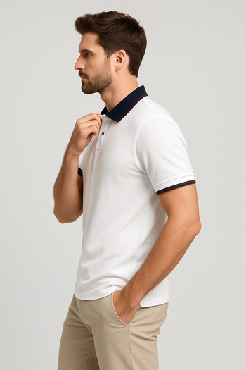 LACİVERTMEN Navy Blue 2988-1 Cotton Polo Neck Regular Fit T-Shirt with Collar and Cuff Detail