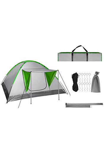 zola Camping tent 2-4 people, 1 room, awning, mosquito net, 5000 mm, 200x200x110 cm, gray/green