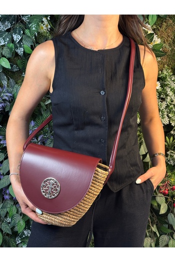MaVaux Lara Leather Stylish Design Accessory Detailed Straw, Front Detailed Crossbody Bag, Casual Style
