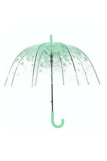 OEM Transparent Dome Shaped Umbrella with Green Floral Print, 83 cm