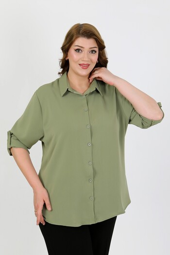 By Alba Collection Women's Dubai Fabric Solid Color Large Size Shirt
