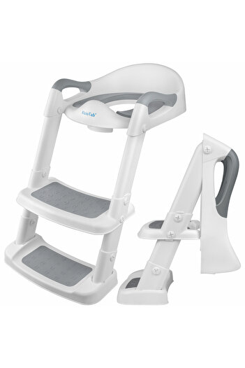 FizioTab Reductor WC Copii cu Scarita Pliabil FizioTab®, Antialunecare cu Cifre si Litere, Portabil, Alb/Gri