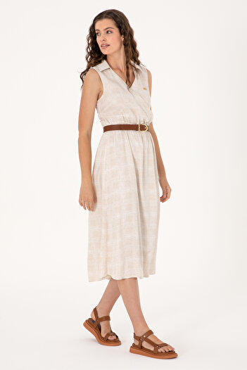 U.S. Polo Assn. Women's Sand Polo Neck Midi Length Woven Dress 50306638-Vr085