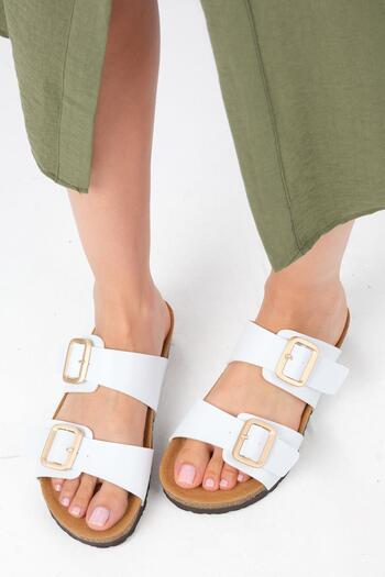 Mio Gusto Lily White Color Orthopedic Cork Sole Slippers