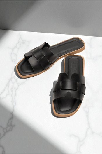 Lideral Black Summer Slippers H Pattern Belted Women's Summer Slippers Dowry Bundle Sea Beach Home Daily Slippers