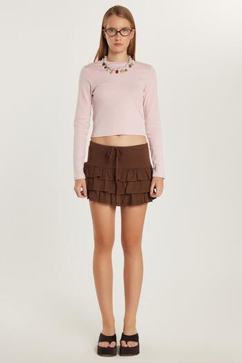 Tudors Women's Regular Fit 100% Cotton Plain Brown Skirt