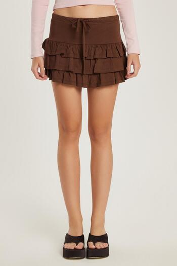 Tudors Women's Regular Fit 100% Cotton Plain Brown Skirt