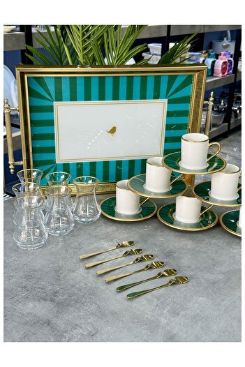 Doğudeko Green Line 25 Piece Tea & Coffee Set with Tray