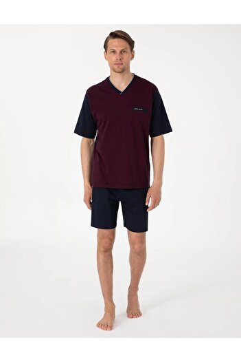 Pierre Cardin Men's Burgundy Jacquard Short Sleeve Shorts & Long 3-Piece Special Boxed Pajama Set