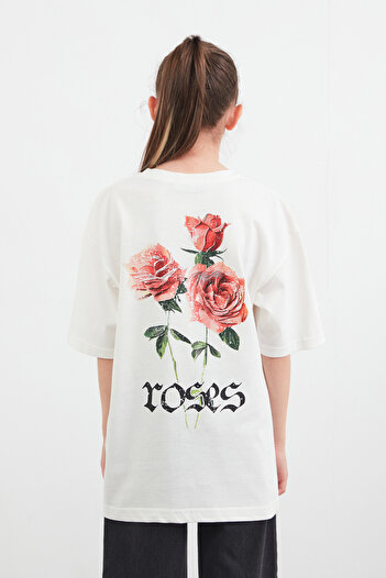 Fulla Moda Girl's T-Shirt with Rose Print on the Back