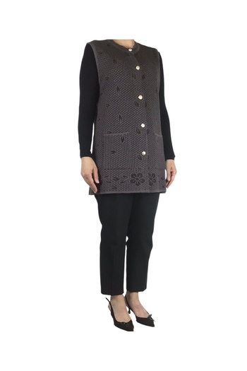 ECE GİYİM Women's Thick Front Button Pocket Thin Hole Vest