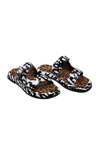 Lady Mia Noya Genuine Leather Buckle Stone Detailed Women's Slippers