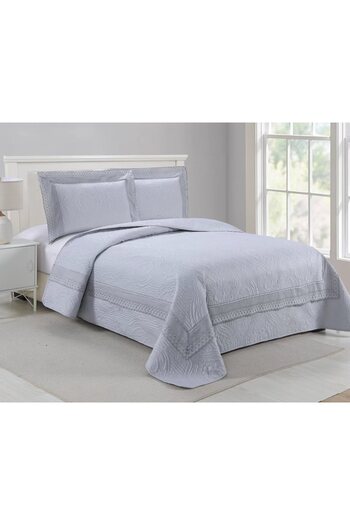FIONNA.RO 3-Piece Quilted Cotton Duvet Cover - Light Grey