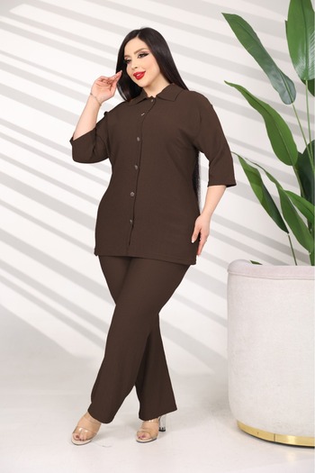 şuranur Wide Pant Set with Buttoned Collars and Belt