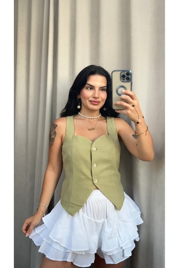 Butik Khaki Linen Buttoned Vest