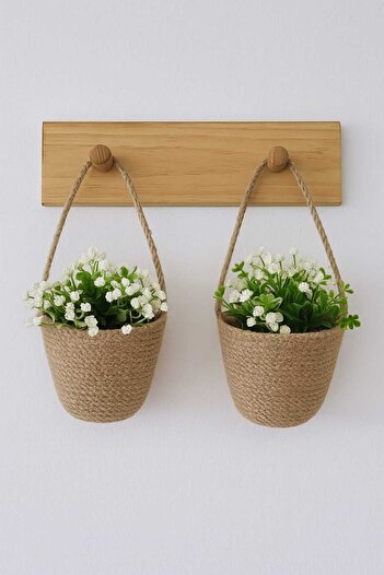 ÖRGÜM Wicker Basket Mini 2 Pieces Artificial Flower Basket 12X10 cm