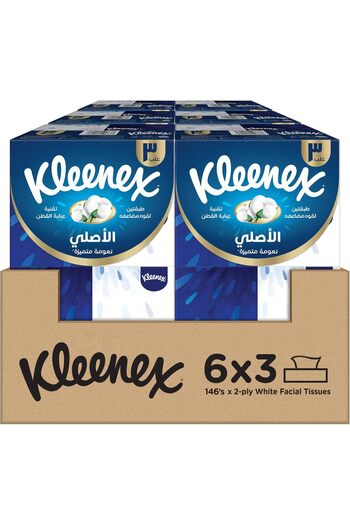 Kleenex Original Facial Tissue, 2 PLY, 18 Tissue Boxes x 146 Sheets, Soft Tissue Paper with Cotton C