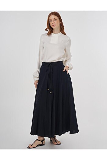 Kayra Muslin Flared Skirt Black