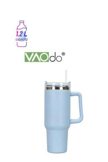 VAODO Stainless Steel Double Layer Vacuum Hot Water Cup With Handle Lid And Straw