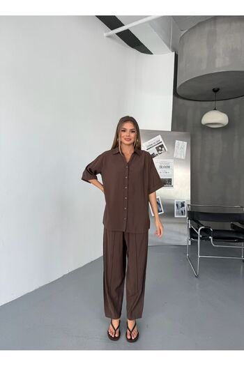 NEAR Set pantaloni morcov și cămașă cu jumătate de mânecă – croială modernă, țesătură respirabilă de vară