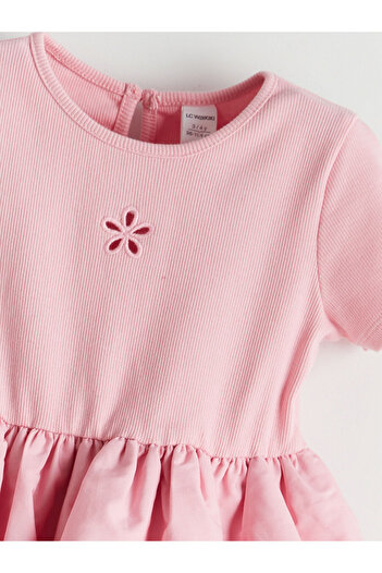 LC Waikiki LCW Kids Pembe Bisiklet Yaka Kız Çocuk Kaşkorse Elbise