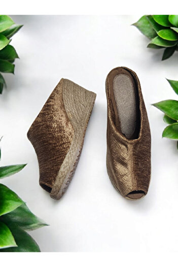 GokceKundura06 Women's Daily Dark Beige Open Toe Straw Linen Slippers