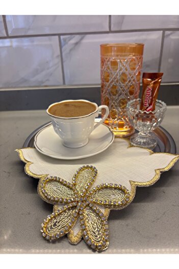 LUXURY Gold 2-Pack Coffee Side Presentation Napkin with Stone Embroidery