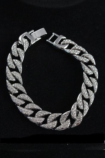 callerrons accessories Brass Zircon Stone Cuba Gourmet Model Silver Color Men's Bracelet - Ebj250705W36429