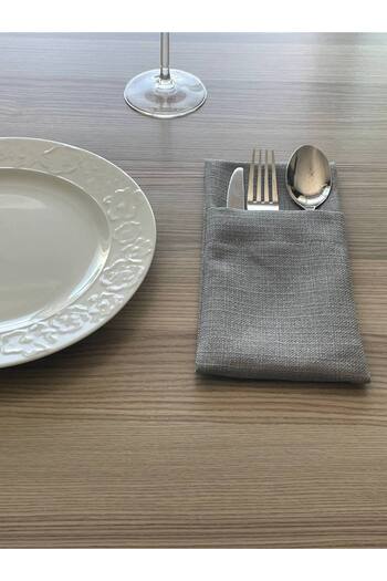 Pyramid Home 6-Piece Linen Spoon Holder Serving - Linen Fabric Spoon Holder Serving Fork Spoon Knife Holder Kitchen Serving Presentation