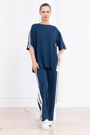 VİZYONER Modal Suit with Slit in Yani Stripe