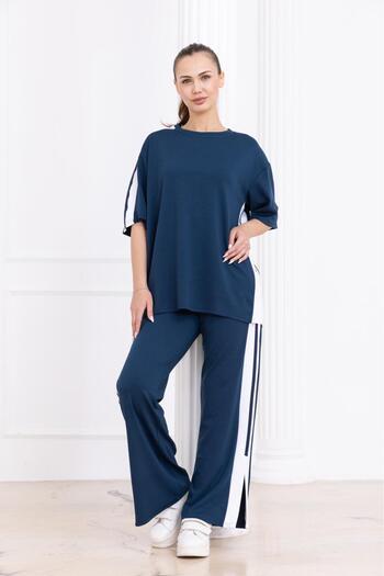 VİZYONER Modal Suit with Slit in Yani Stripe
