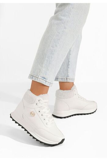 B T Shoes Avilma white fur-lined women's sneakers