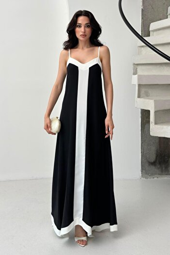 Serica Moda Black Block Detailed Strap Dress